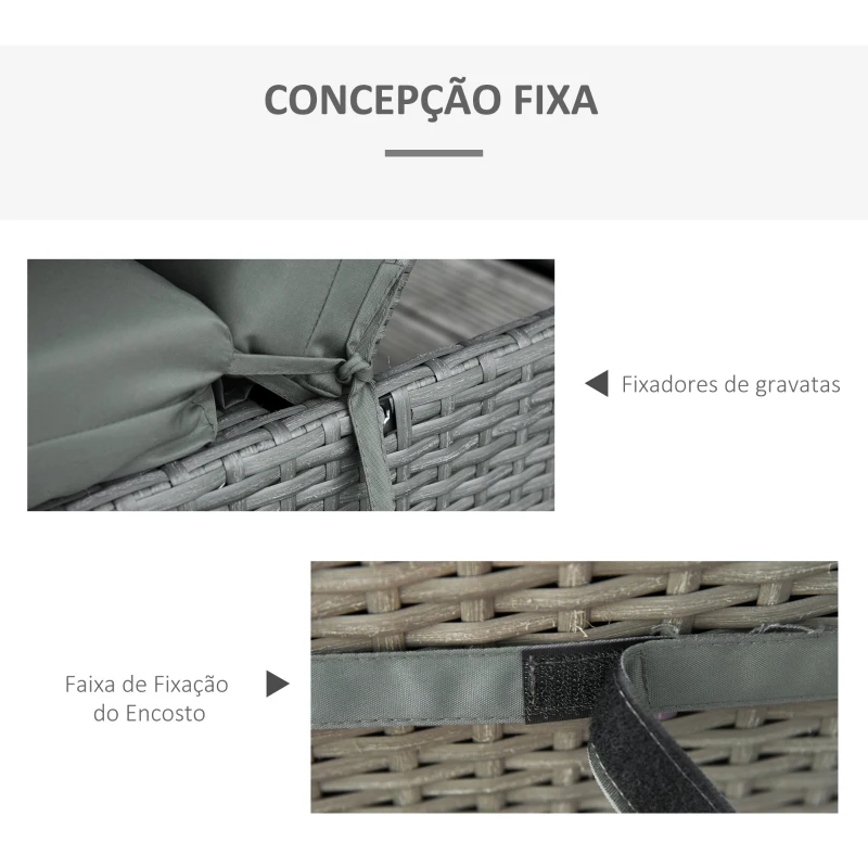 Outsunny Conjunto de 2 Almofadas para Espreguiçadeira 196x55x8 cm Almofada para Espreguiçadeira Acolchoada para Jardim Pátio Cinza