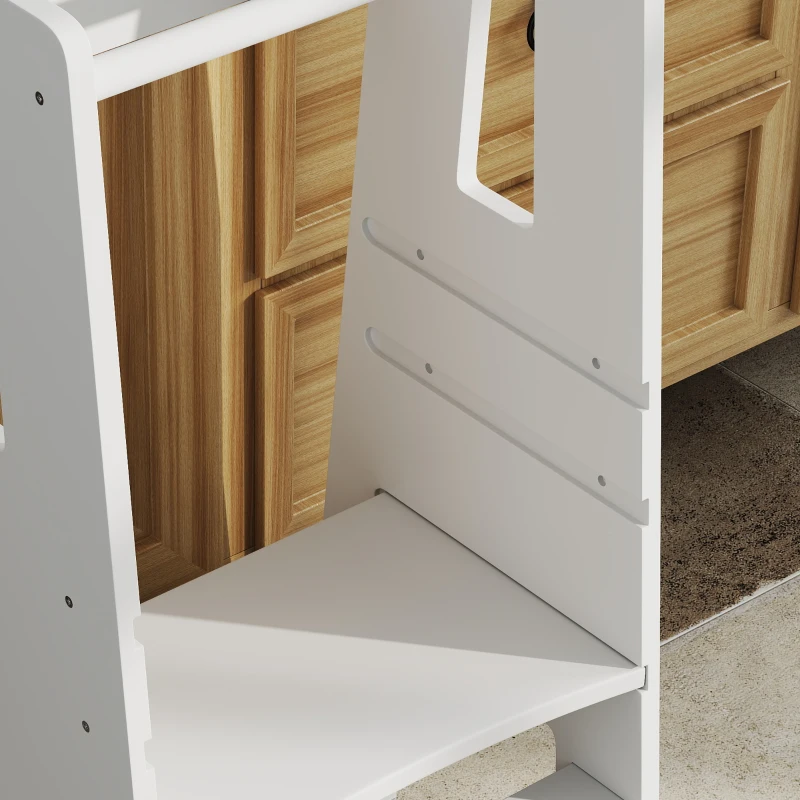 AIYAPLAY Torre de Aprendizagem para Crianças com Altura Ajustável em 3 Níveis e Barreira de Segurança 45x47,5x91 cm Branco