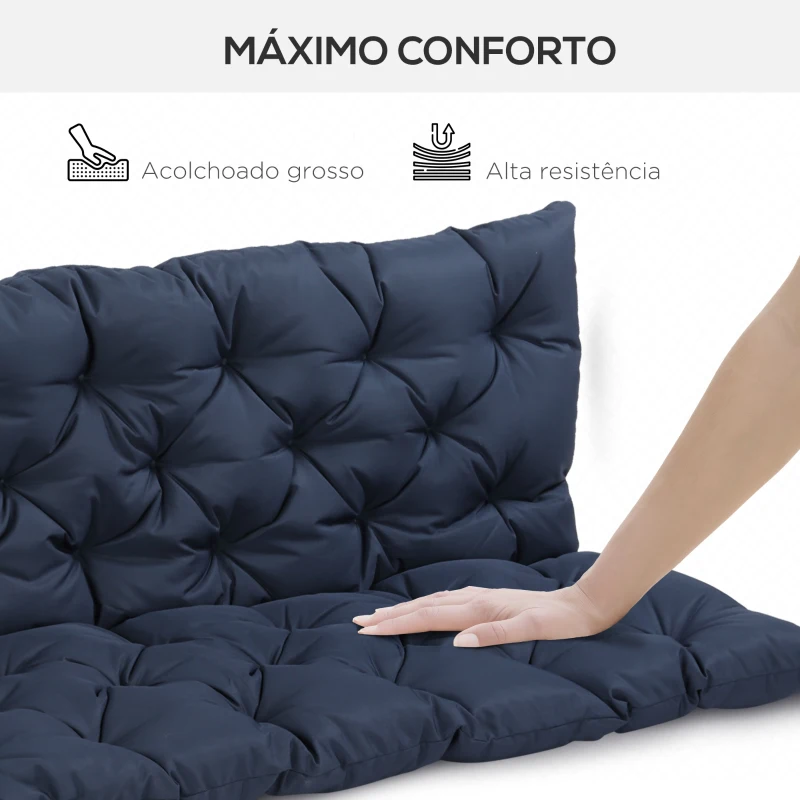 Outsunny Almofada para Banco com Encosto 150x98x8cm Almofada de Banco de 3 Lugares para Jardim Terraço Balcão Exterior Azul Escuro