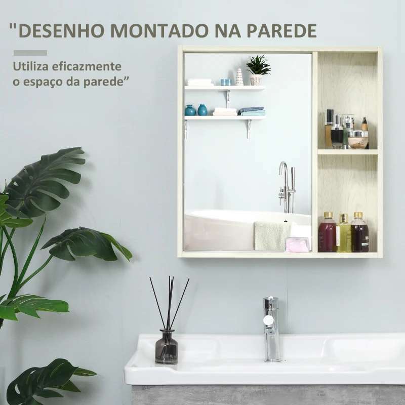 kleankin Armário de Casa de Banho com Espelho Móvel para Casa de Banho Estilo Moderno 63x15x65 cm Branco