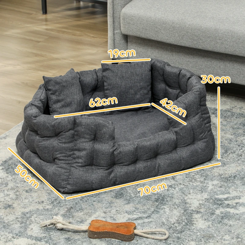 PawHut Cama para Cães Pequenos Cama para Animais de Estimação com 2 Almofadas e Base Antiderrapante 70x50x30 cm Cinza
