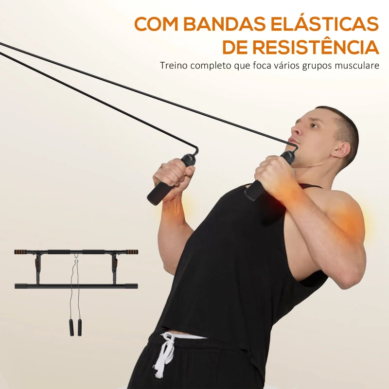 SPORTNOW Barra de Elevação Multifuncional Barra de Elevação de Parede com Bandas Elásticos de Resistência 100x50x27 cm Preto e Laranja