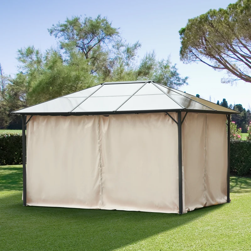 Outsunny 4 Paredes Laterais para Tenda 352x205 cm Laterais para Tenda Universal com Ganchos e Argola em C para Jardim Terraço Bege