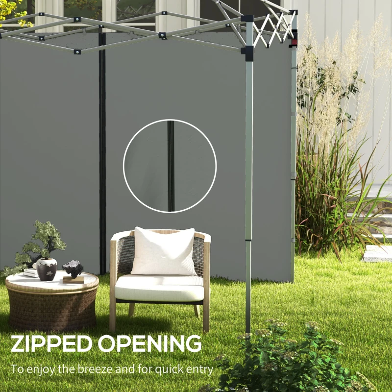 Outsunny Panouri Laterale pentru Foisor cu Usi cu Fermoar, pentru Foisoare Pliabile de 3x3(m) sau 3x6m, Gri Inchis