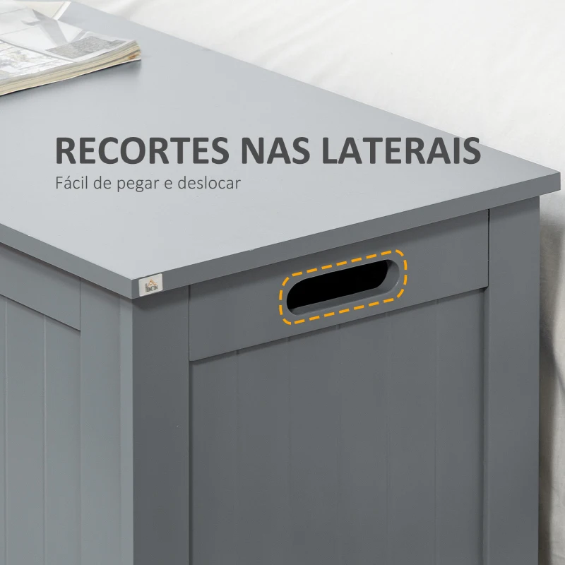 HOMCOM Baú de Armazenamento de Madeira Baú de Arrumação com Dobradiça de Segurança Carga Máxima 20 kg 81x40x46 cm Cinza