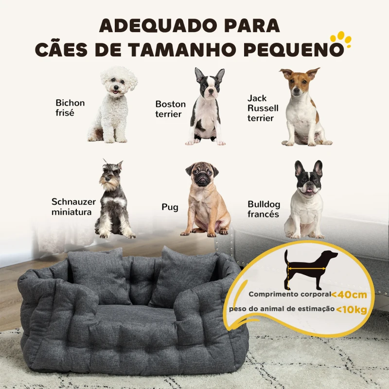 PawHut Cama para Cães Pequenos Cama para Animais de Estimação com 2 Almofadas e Base Antiderrapante 70x50x30 cm Cinza