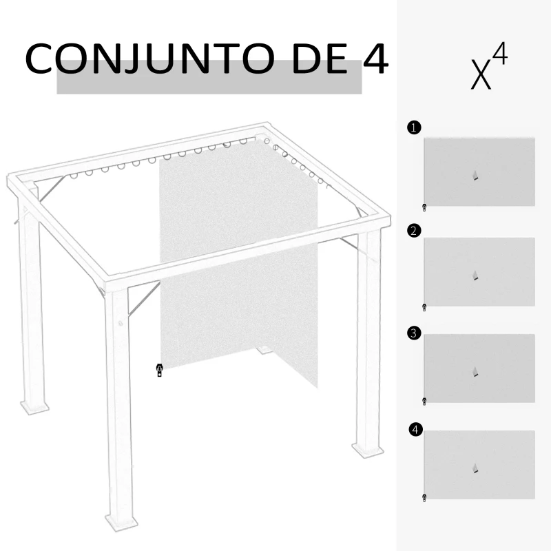 Outsunny 4 Paredes Laterais para Tenda 302x205 cm Laterais para Tenda Universal com Ganchos e Argola em C para Jardim Terraço Bege