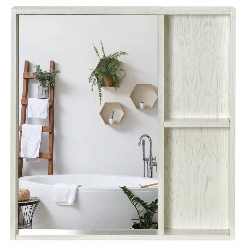 kleankin Armário de Casa de Banho com Espelho Móvel para Casa de Banho Estilo Moderno 63x15x65 cm Branco