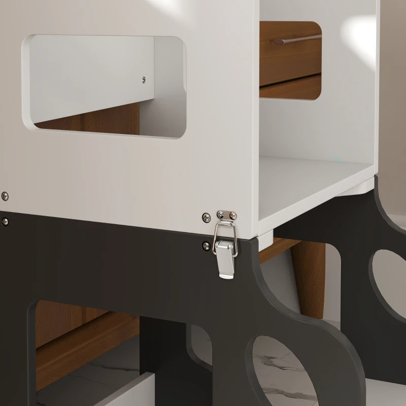 AIYAPLAY Torre de Aprendizagem 4 em 1 para Crianças em Forma de Carro Convertível em Mesa e Cadeira 58x46x92 cm Branco e Cinza