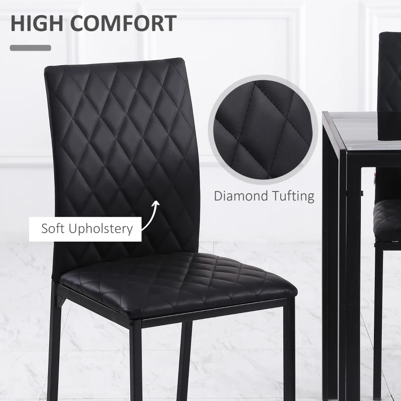 HOMCOM Set de 4 Scaune din Piele Ecologică cu Cusături Romboidale și Picioare din Oțel, 41x50x91 cm, Negru(m-5)