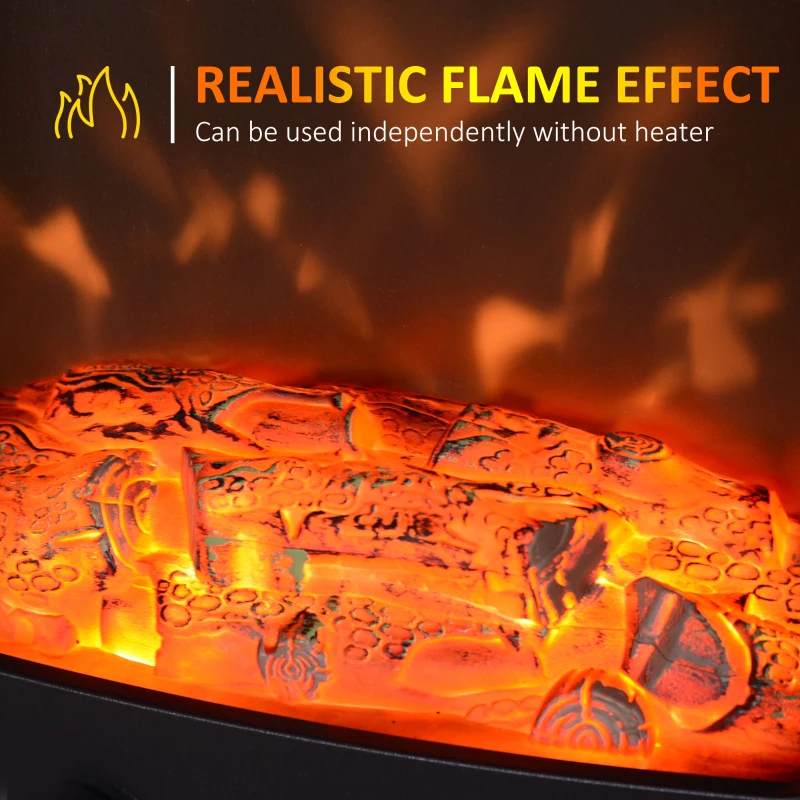HOMCOM Tempered Glass Casing Electric Fireplace, Freestanding Electric Fire with Realistic Flame Effect, Log Burner with Overheat Protection, 950w/ 1850W, Black
