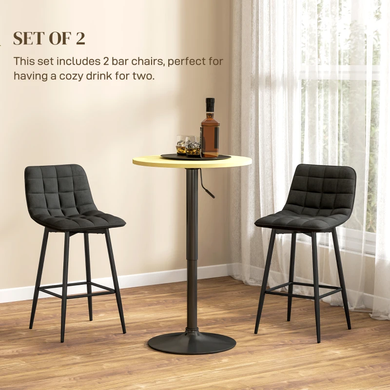 HOMCOM Set 2 Scaune cu Spătar și Suport pentru Picioare, Scaune cu Spătar din Material de Catifea, 45x47x84 cm, Negru