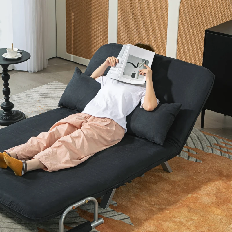 HOMCOM Slaapbank, 5-voudig verstelbaar, Suède-imitatie, Stalen frame, Incl. kussen, Zwart