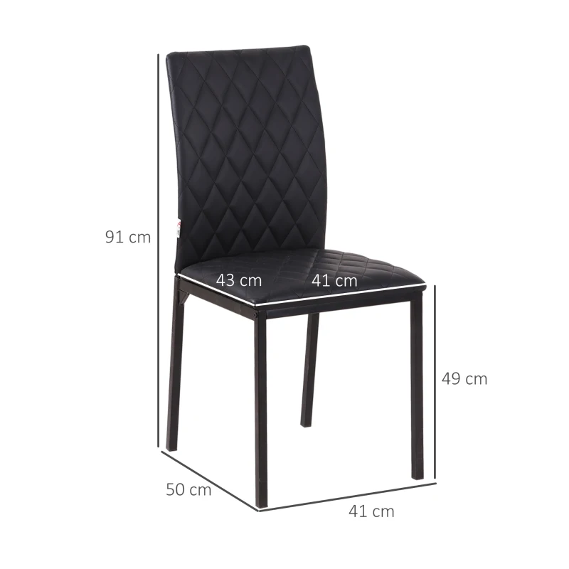 HOMCOM Set de 4 Scaune din Piele Ecologică cu Cusături Romboidale și Picioare din Oțel, 41x50x91 cm, Negru(m-3)