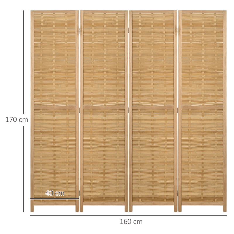 HOMCOM 4-delig Opvouwbare Privacywand, 160 x 170 cm, Bamboe Ruimteverdeler voor Woonkamer, Slaapkamer, Natuur(m-3)