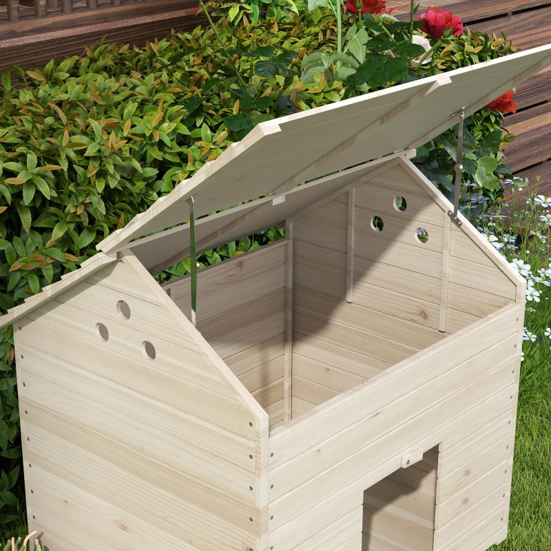 PawHut Eendenhuis met Opklapbaar Schuindak, Pluimveehuis met Verhoogde Bodem en Helling, Dennenhout, 100 x 82,5 x 91 cm(m-8)