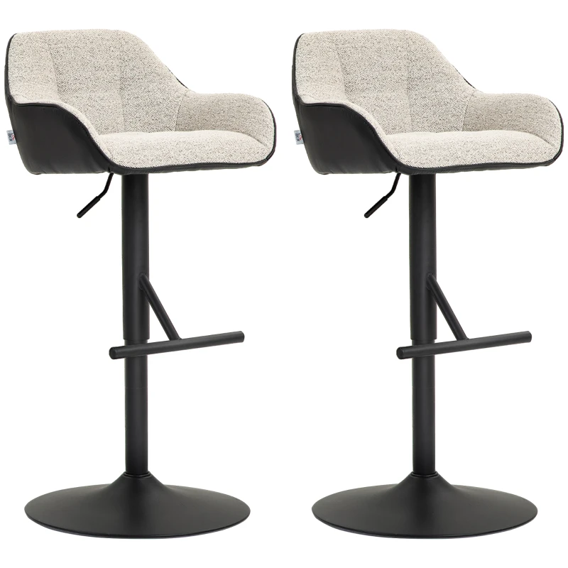HOMCOM Set 2 Scaune de Bar cu Spătar, Tetiară și Brațe și Bază Antiderapantă, 52,5x53x86,5-108 cm, Gri Deschis(m-10)