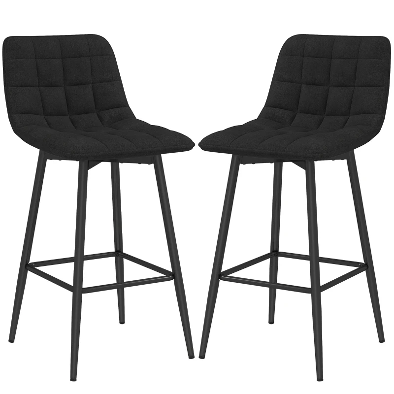 HOMCOM Set 2 Scaune cu Spătar și Suport pentru Picioare, Scaune cu Spătar din Material de Catifea, 45x47x84 cm, Negru