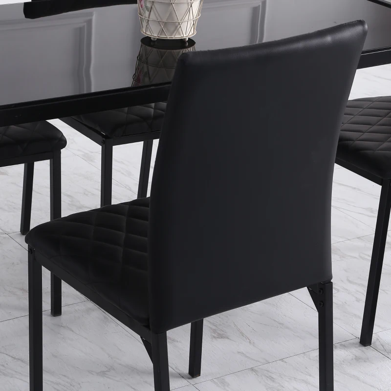 HOMCOM Set de 4 Scaune din Piele Ecologică cu Cusături Romboidale și Picioare din Oțel, 41x50x91 cm, Negru(m-9)
