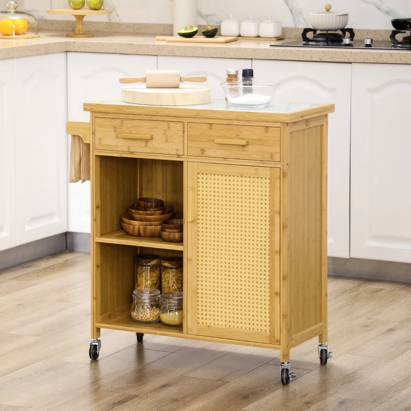 HOMCOM Wózek kuchenny z szufladą, szafką, półkami, uchwytem na ręcznik