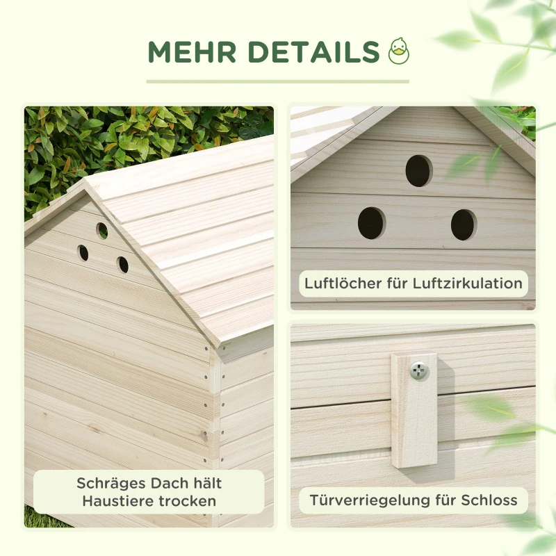 PawHut Eendenhuis met Opklapbaar Schuindak, Pluimveehuis met Verhoogde Bodem en Helling, Dennenhout, 100 x 82,5 x 91 cm(m-7)
