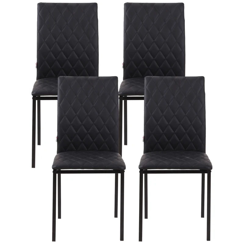 HOMCOM Set de 4 Scaune din Piele Ecologică cu Cusături Romboidale și Picioare din Oțel, 41x50x91 cm, Negru(m-10)