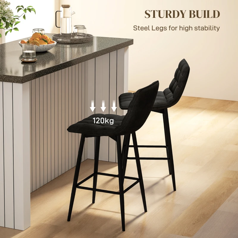 HOMCOM Set 2 Scaune cu Spătar și Suport pentru Picioare, Scaune cu Spătar din Material de Catifea, 45x47x84 cm, Negru