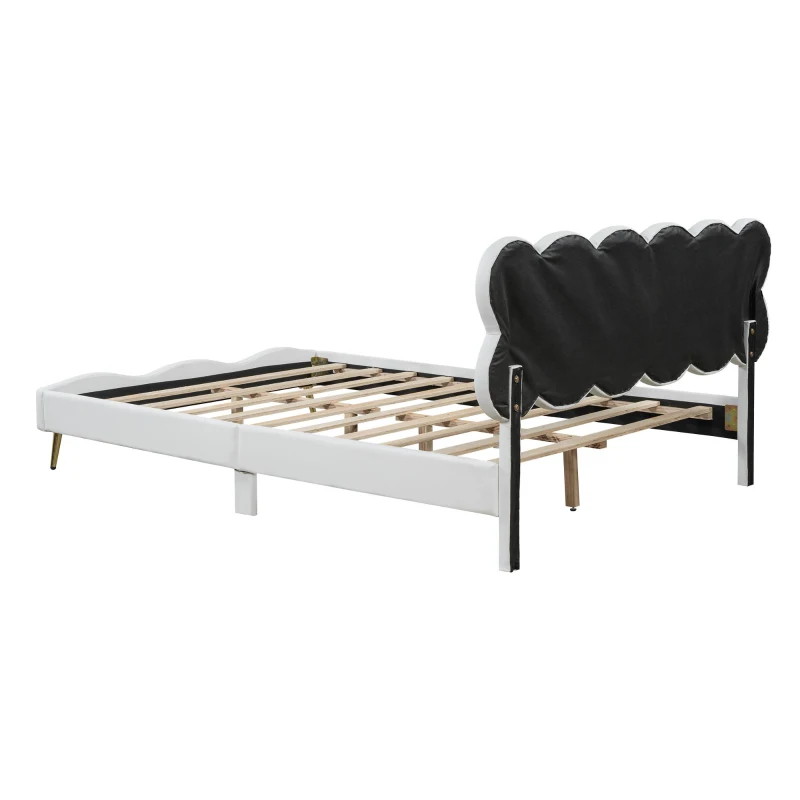 Letto imbottito matrimoniale, testiera cloud, senza materasso, 140×200 cm, Bianco