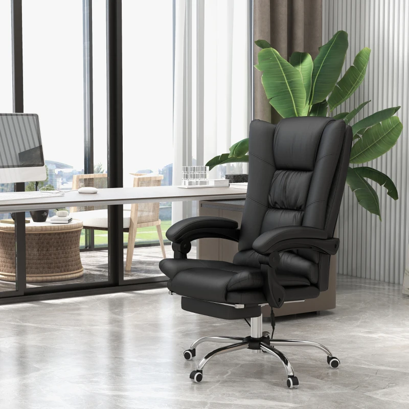 Vinsetto High Back Vibration Massage Office Chair, Heated Reclining PU Leather Computer Chair with 135° Reclining Back and Footrest, Black(m-2)