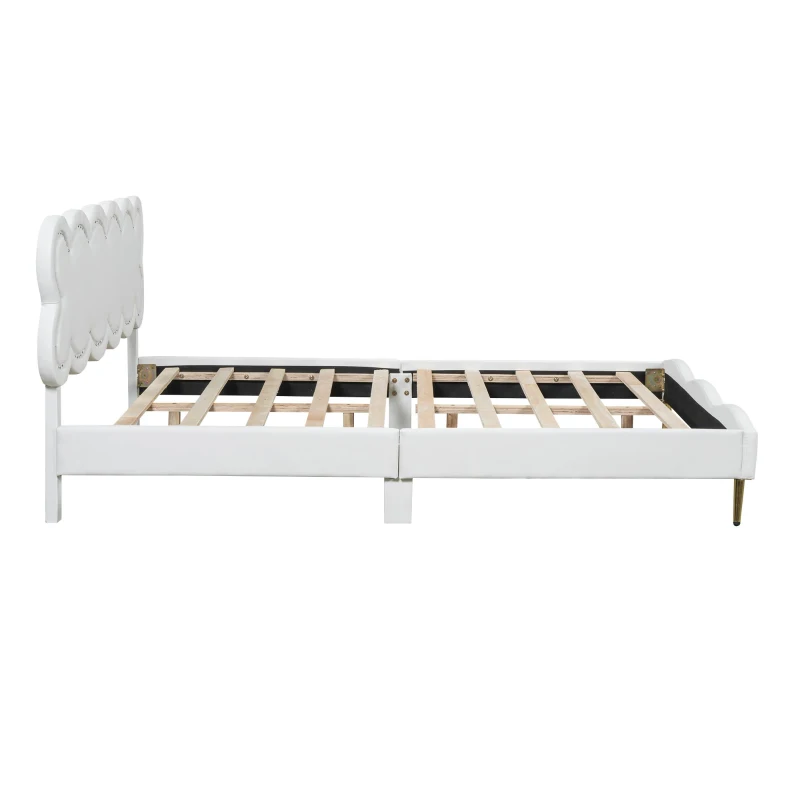 Letto imbottito matrimoniale, testiera cloud, senza materasso, 140×200 cm, Bianco