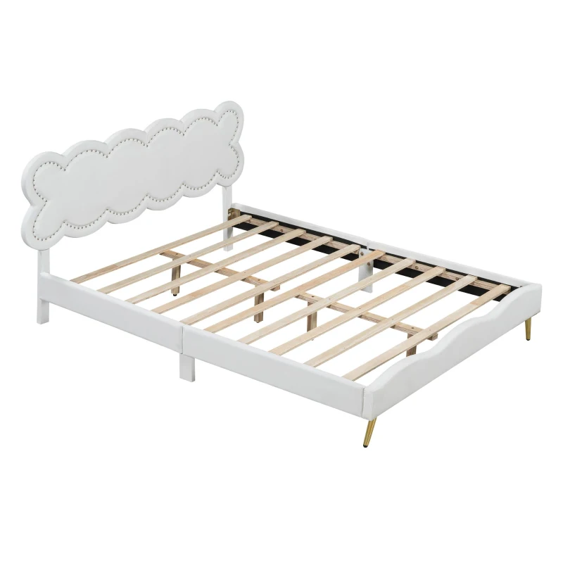 Letto imbottito matrimoniale, testiera cloud, senza materasso, 140×200 cm, Bianco