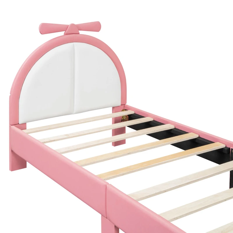 Cama acolchada 90×200 cm, con cabecera cómoda, sin colchón, Rosa