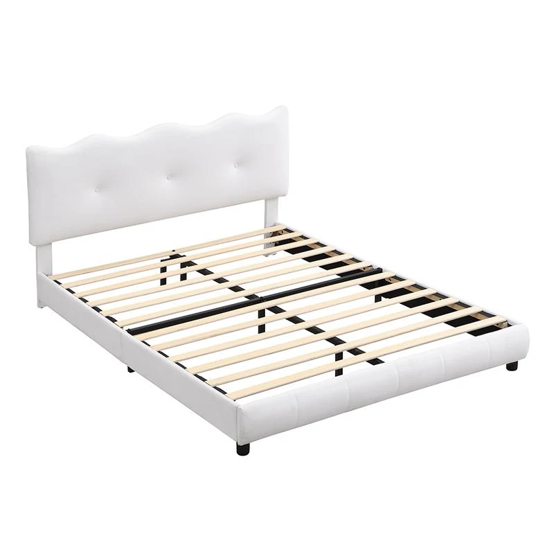 Lit rembourré 140x200 cm, Tête de lit réglable, sans matelas, Blanc