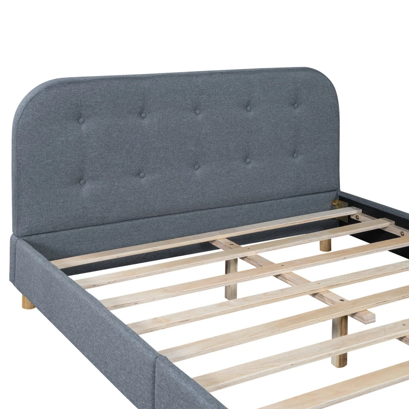 Lit rembourré en lin de 140×200 cm, sans matelas, Gris