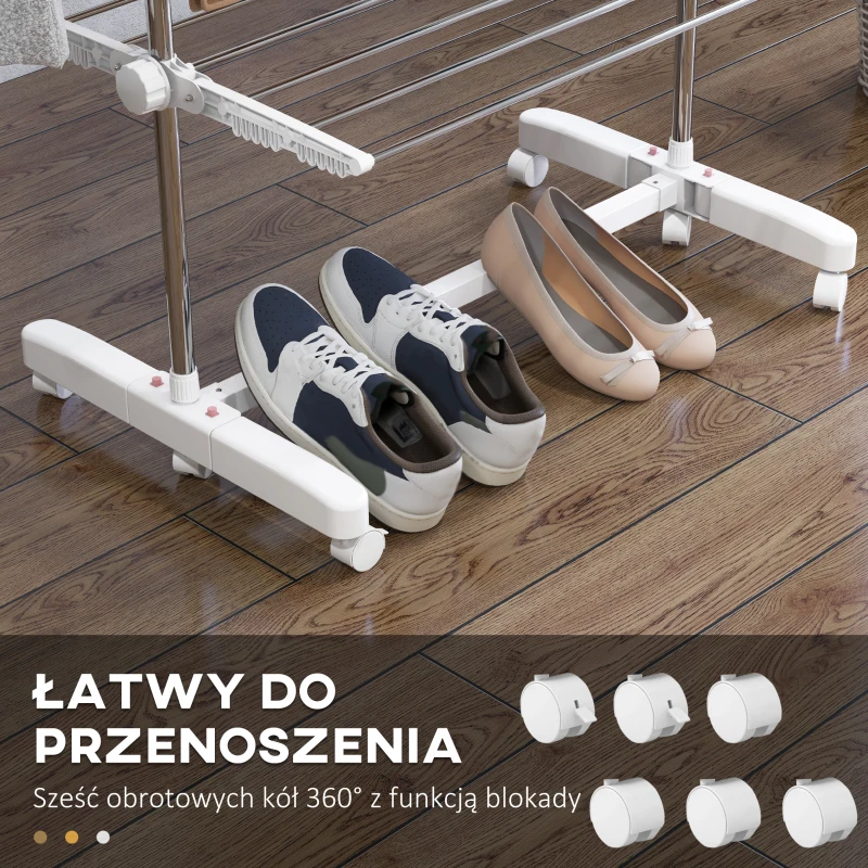 HOMCOM Mobilna suszarka na pranie suszarka pionowa wieżowa skrzydła boczne składane na 4 poziomach
