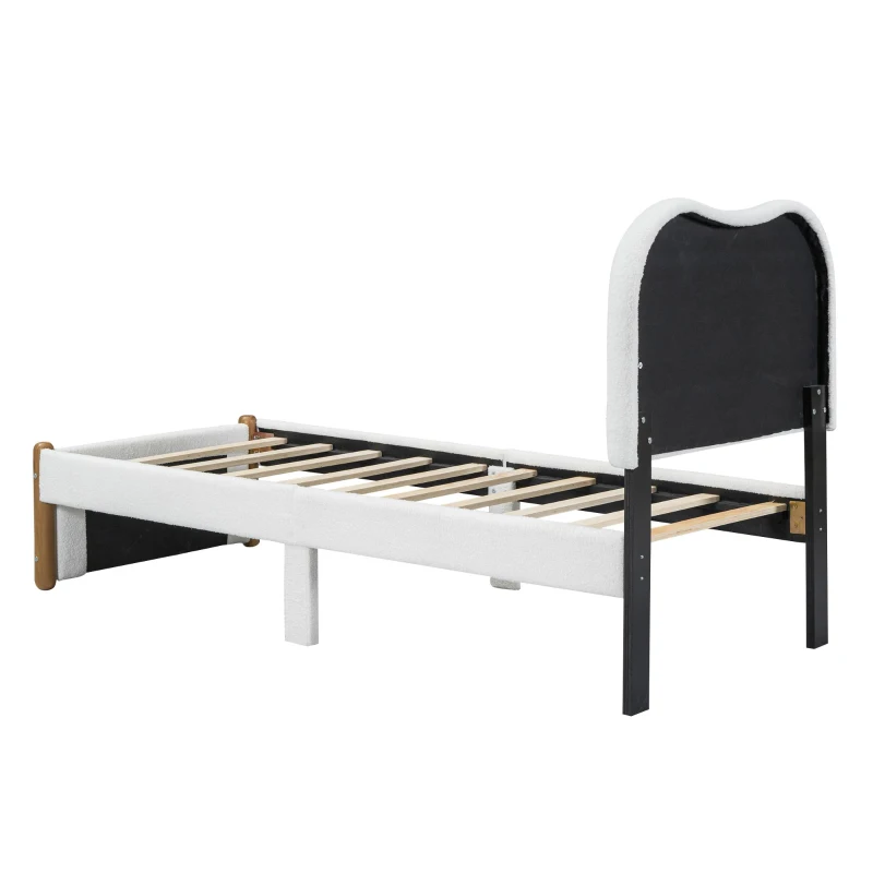 Lit rembourré 90x200 cm, avec tête de lit blanche, sans matelas, Blanc