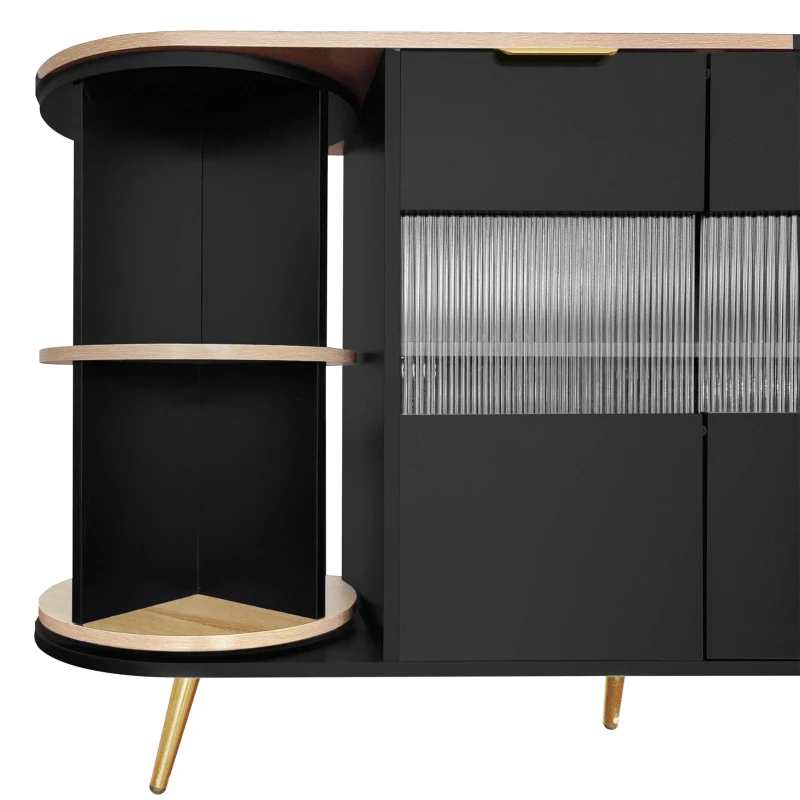 Buffet autoportant de rangement, avec Portes en Verre et Éclairages LED, 130×40×80 cm, Noir