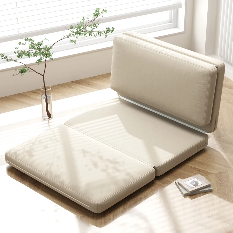 HOMCOM 2-w-1 składany fotel relaksacyjny, materac dla gości, dzielony, 120 cm szerokości, Kolor Beżowy