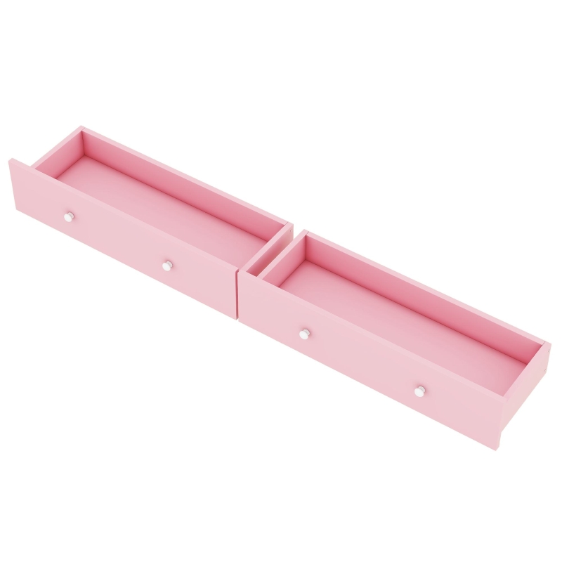 Letto per bambini a forma di casa, due cassetti sotto, senza materasso, 90×200 cm, Rosa