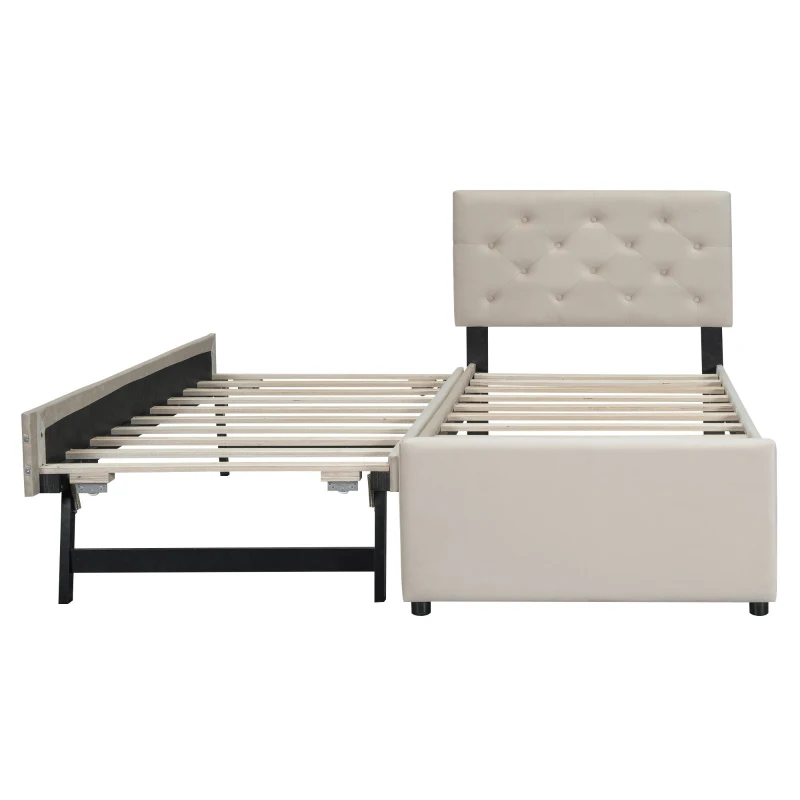 Einzelbett Multifunktionales Rollbett Polsterbett Samtoptik Lattenrost für kleine Räume 90x200cm Beige