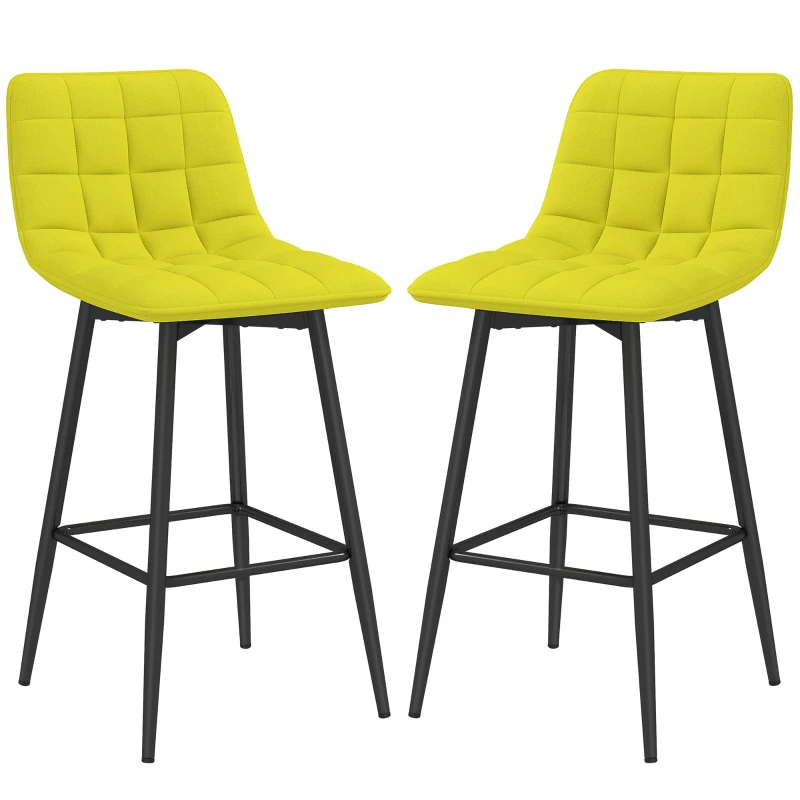 HOMCOM Set 2 Scaune cu Spătar și Suport pentru Picioare, Scaune cu Spătar din Material de Catifea, 45x47x84 cm, Galben