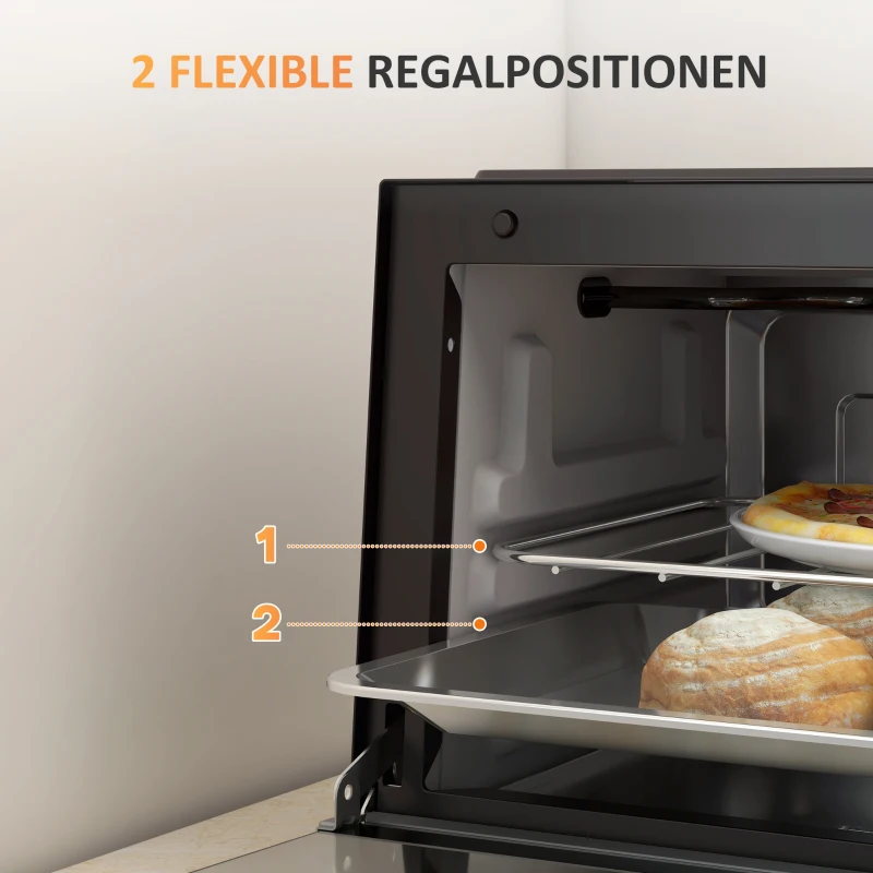 HOMCOM Mini-Oven, 9 Liter Inhoud, Temperatuur en Kooktijd Instelbaar, met Grillrek en Bakplaat, Zwart(m-5)