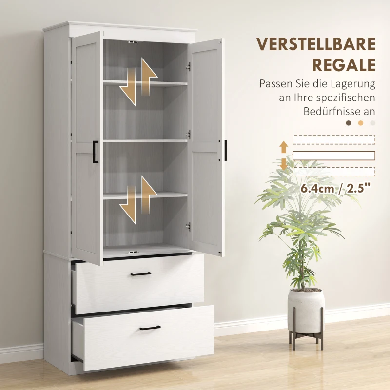 HOMCOM Vrijstaande Keukenkast met Verstelbare Schappen en Twee Brede Laden voor Woonkamer, Keuken, Wit(m-6)