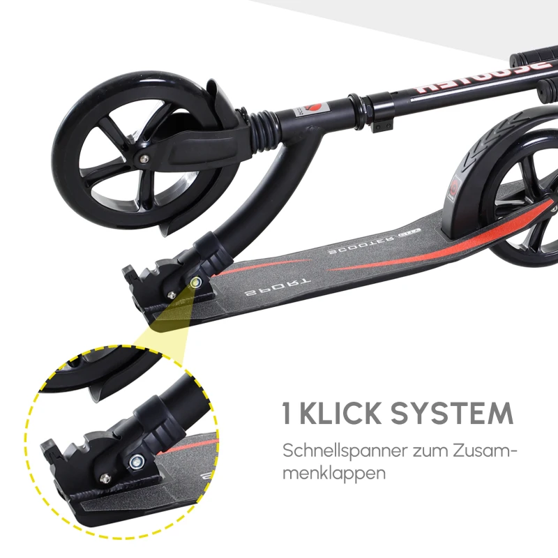 HOMCOM Roller Tretroller Kickscooter Klapproller, klappbar, Stoßdämpfer, ab 14 Jahren, Schwarz