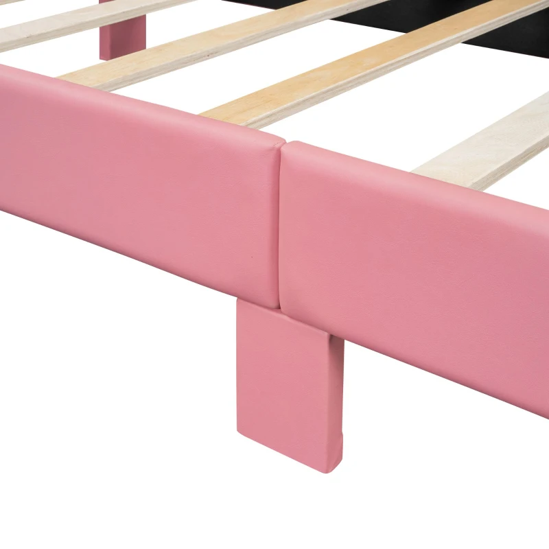 Cama acolchada 90×200 cm, con cabecera cómoda, sin colchón, Rosa