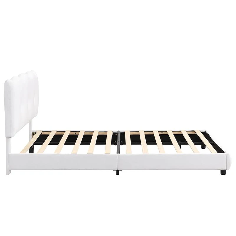 Lit rembourré 140x200 cm, Tête de lit réglable, sans matelas, Blanc