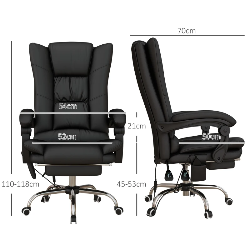 Vinsetto High Back Vibration Massage Office Chair, Heated Reclining PU Leather Computer Chair with 135° Reclining Back and Footrest, Black(m-3)