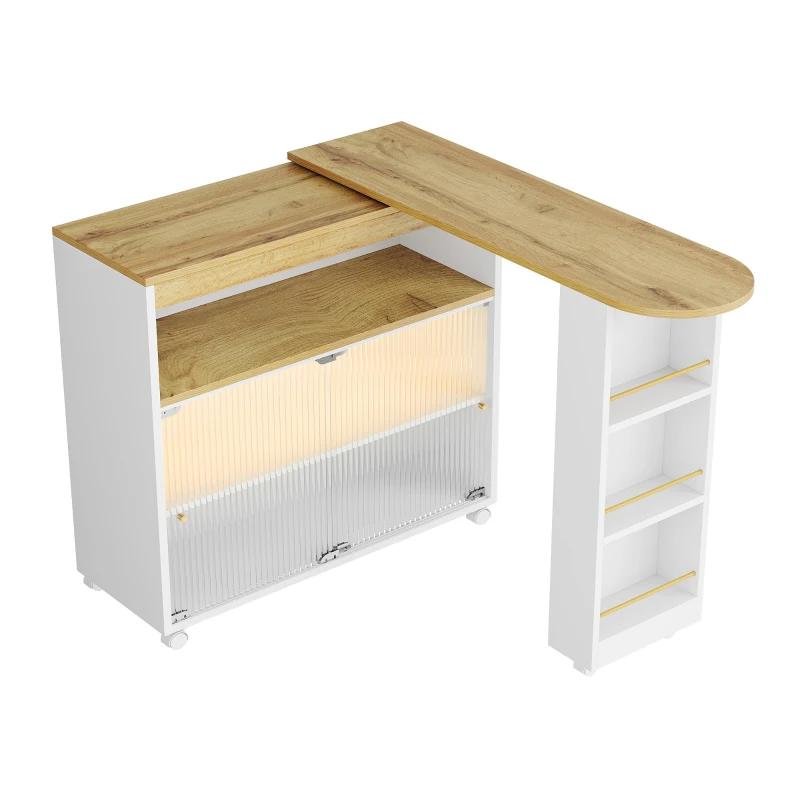 Moderner Teleskopischer Beweglicher Bartisch mit LED und Stauraum Weiß