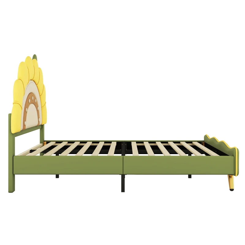 Lit pour enfant 140×200 cm, forme de tournesol, décoration avec nœuds,sans matelas, Jaune