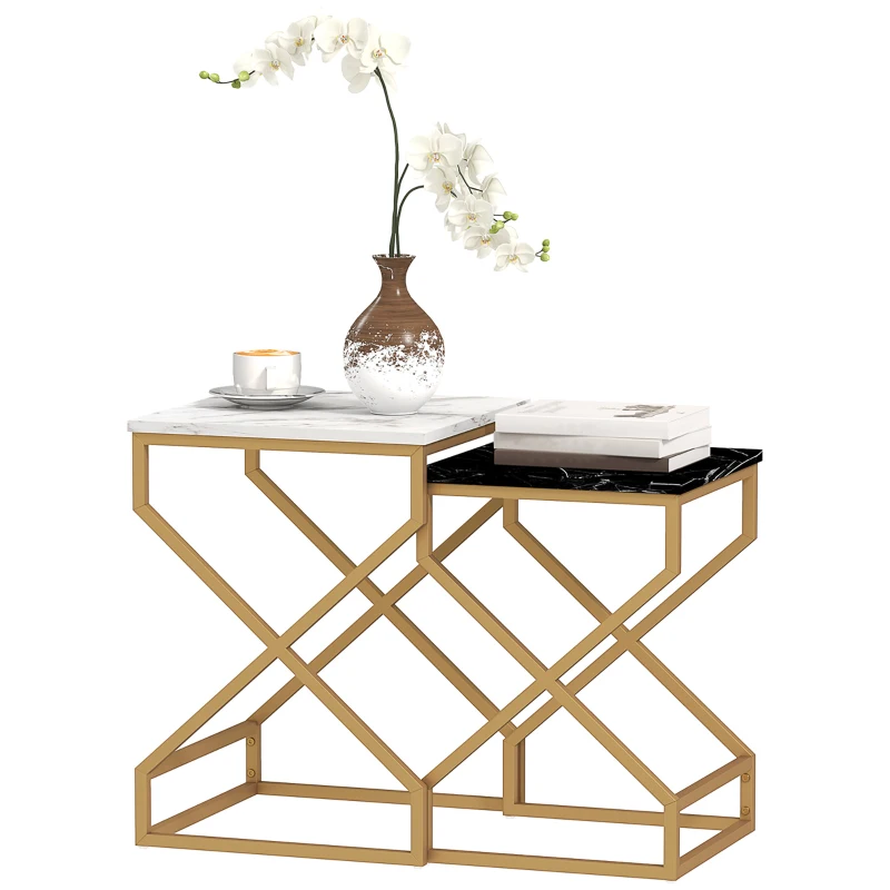 HOMCOM Set of Two Marble-Effect Nesting Tables